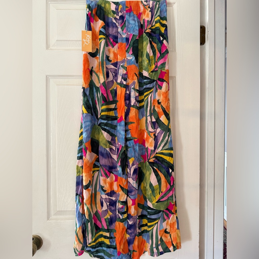 Kona Sol Multicolor Tropical wide leg split pants